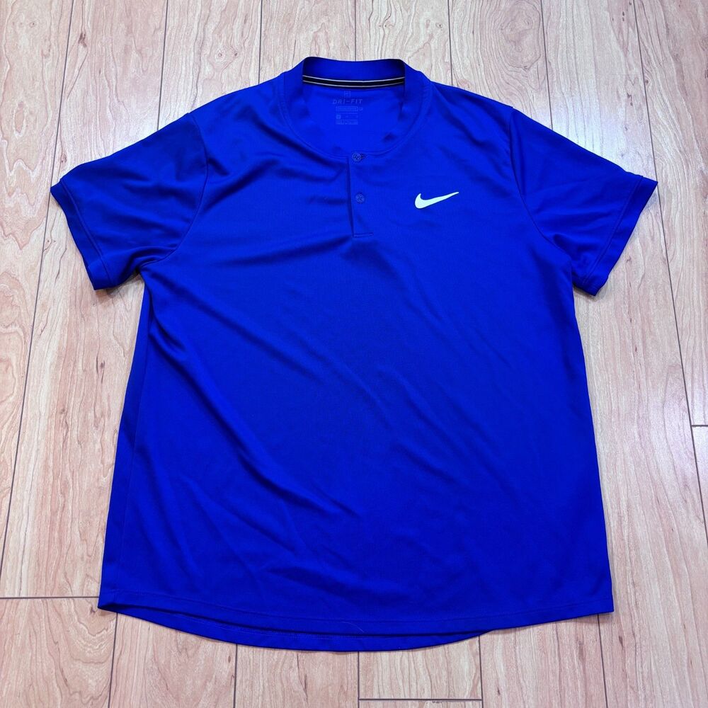 Nike Court Polo Shirt Dri Fit Blade Collar Mock Neck Tennis Blue Men's Sz Large